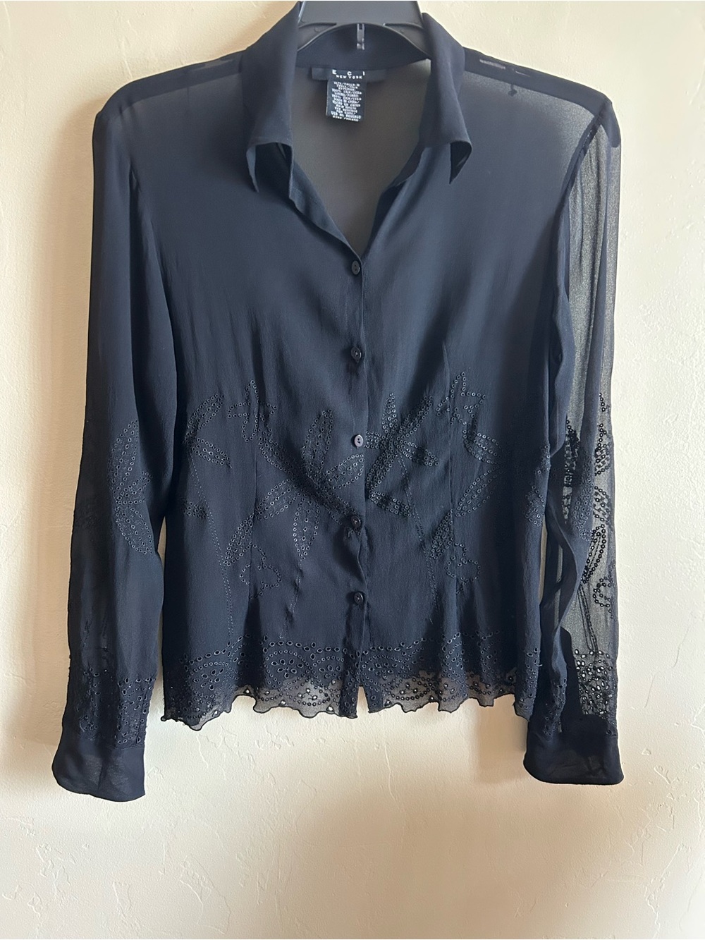 ECI New York Sheer Black Silk Blouse